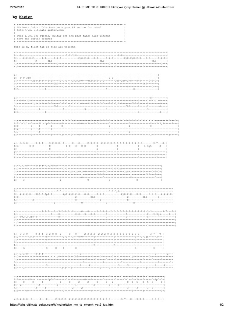 TAKE ME To CHURCH TAB (Ver 2) by Hozier at UltimateGuitar PDF