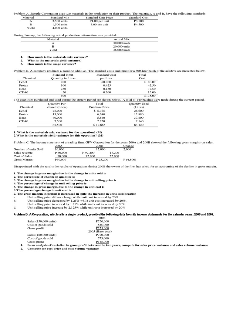 Gross Margin Mix Variance Analysis