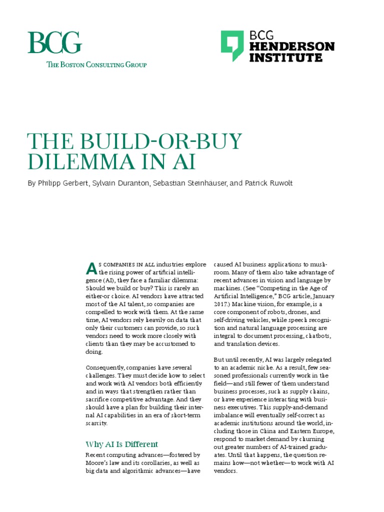 Bcg The Build Or Buy Dilemma In Ai Jan 2018 Pdf Artificial
