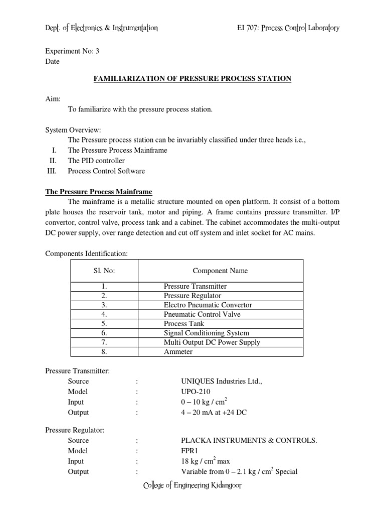 Familiarization of Pressure Process Station | PDF | Analog To Digital ...
