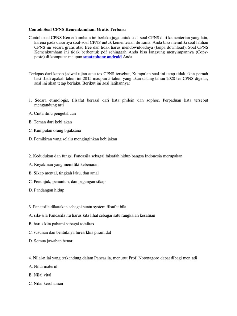 Contoh Soal CPNS Kemenkumham Gratis Terbaru