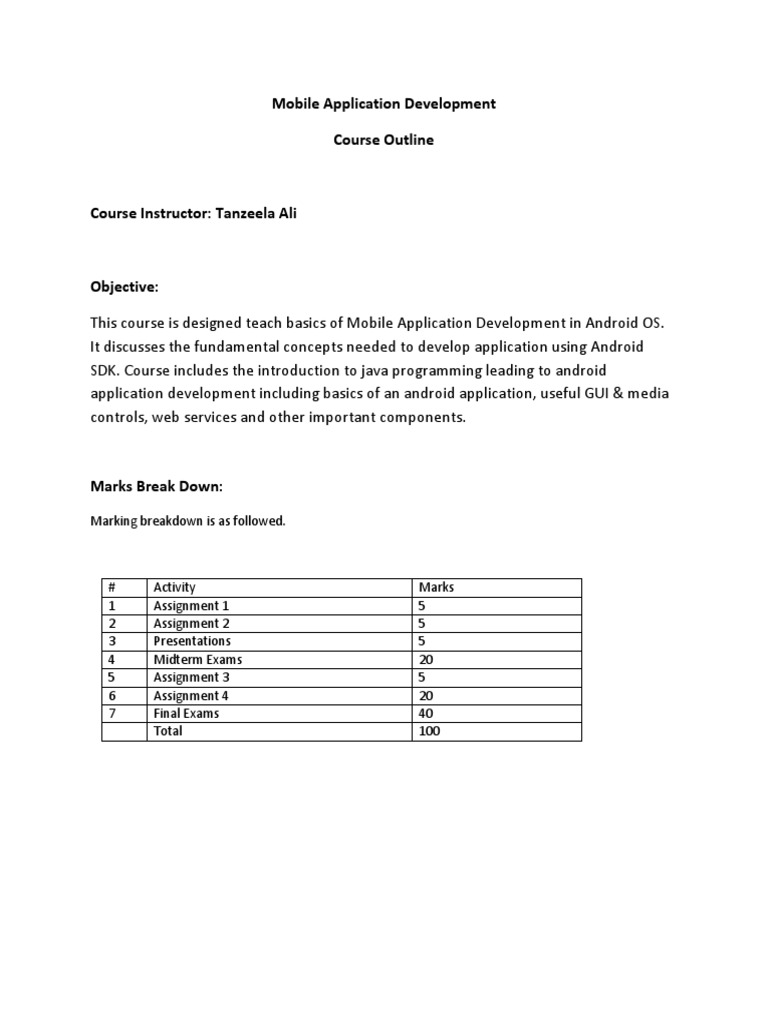 Mobile Application Development Course Outline | PDF | Java (Programming ...