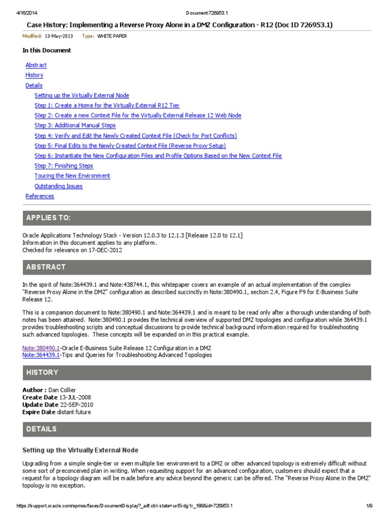 Implementing A Reverse Proxy Alone in A DMZ Configuration - R12 (Doc ID ...