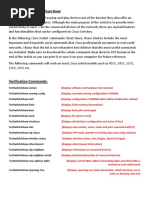 Cisco Switch Commands Cheat Sheet Pdf Network Switch Telecommunications