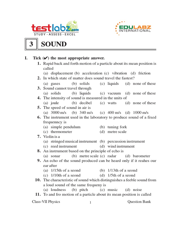 Class 7 Sound Physics Question Bank | PDF | Wavelength | Sound