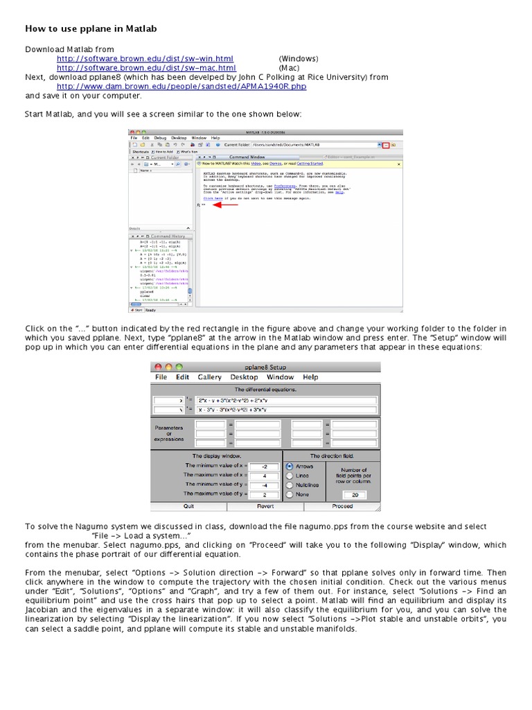 Using PPlane in MATLAB Guide | PDF