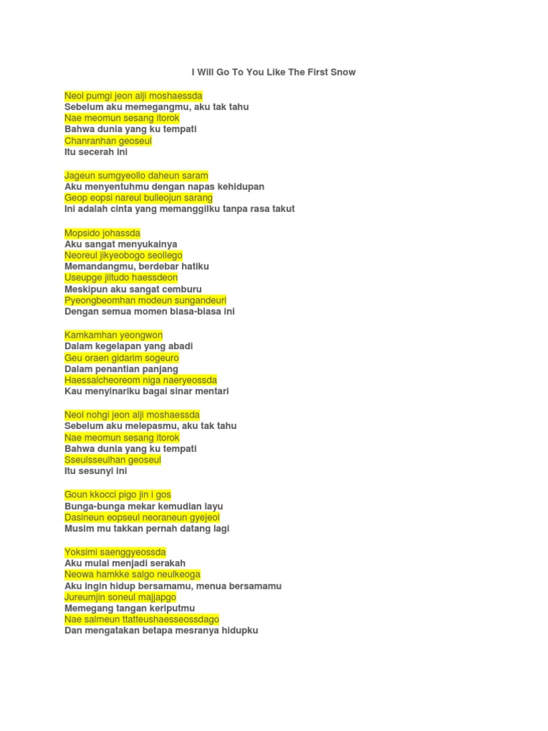 Lirik Lagu I Will Go To You Like The First Snow PDF