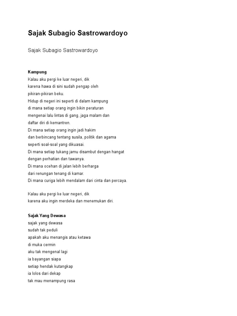 Puisi Subagio Sastrowardoyo | PDF