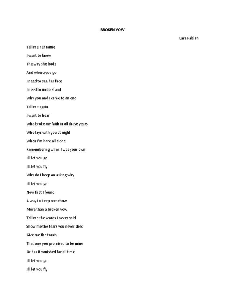 Lirik Lagu Broken Vow