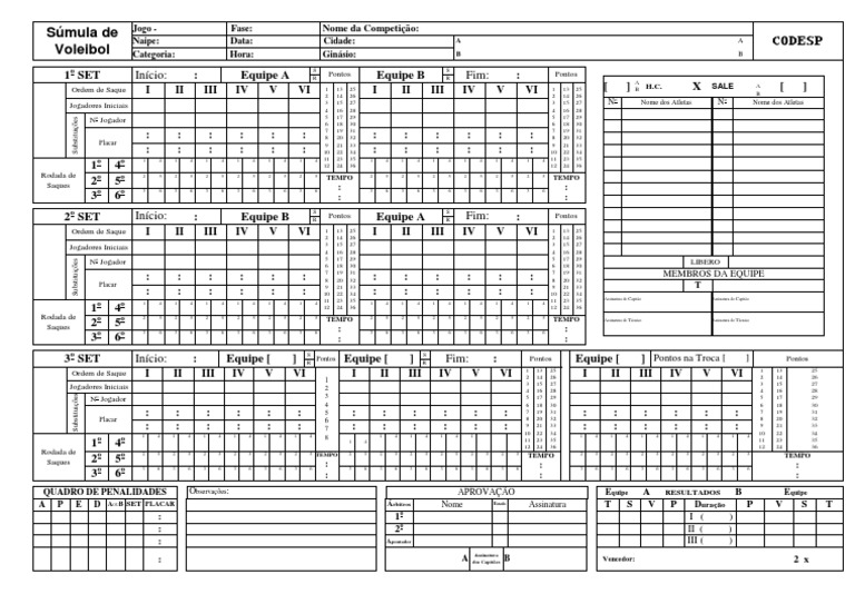 Súmula de Voleibol PDF Voleibol Esportes