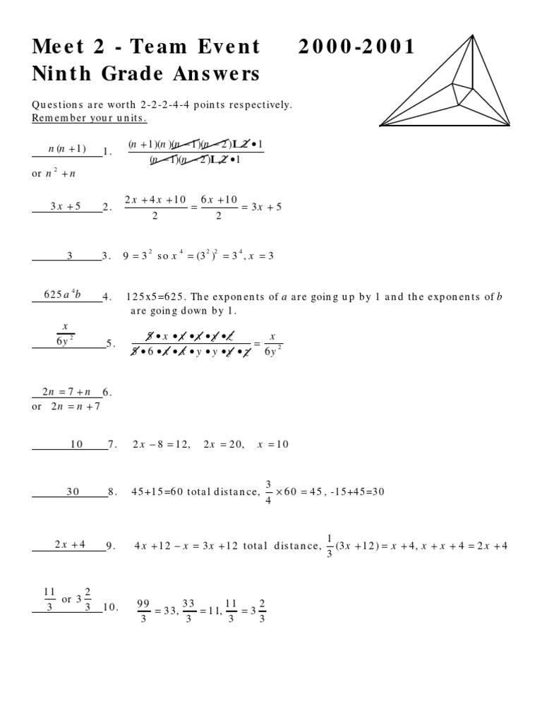 Ninth Grade Math Team Event Answers | PDF