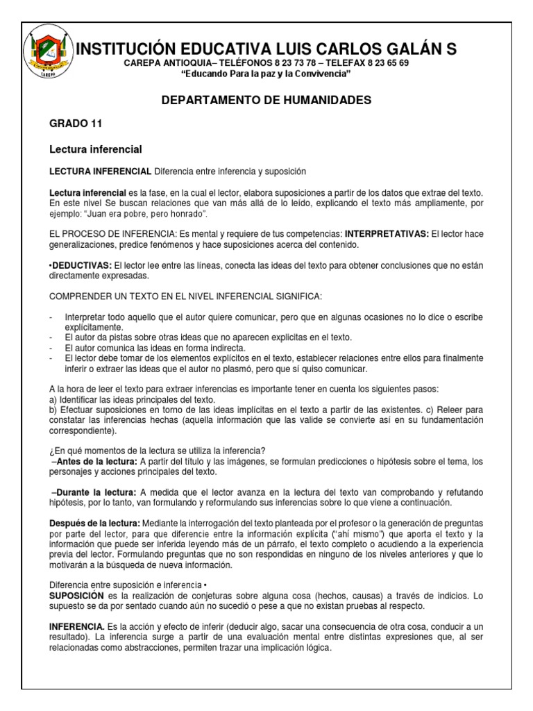 Lectura inferencial Inferencia Lectura (Proceso)