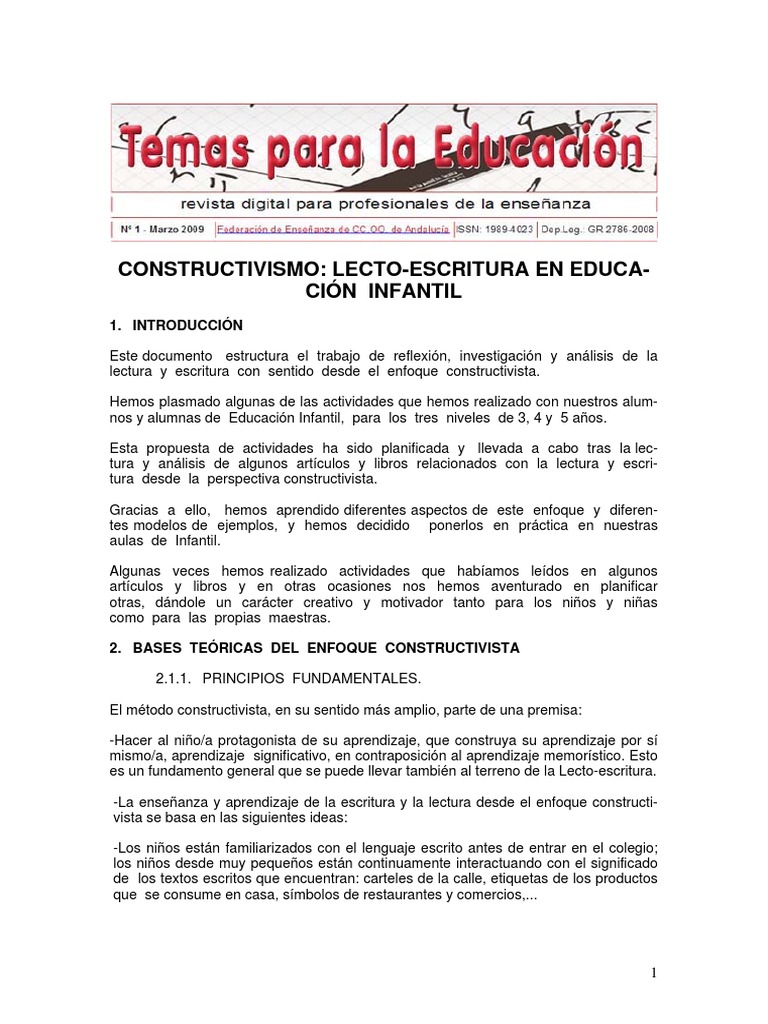 Lectoescritura Constructivista en Infantil | PDF | Receta | Lectura ...