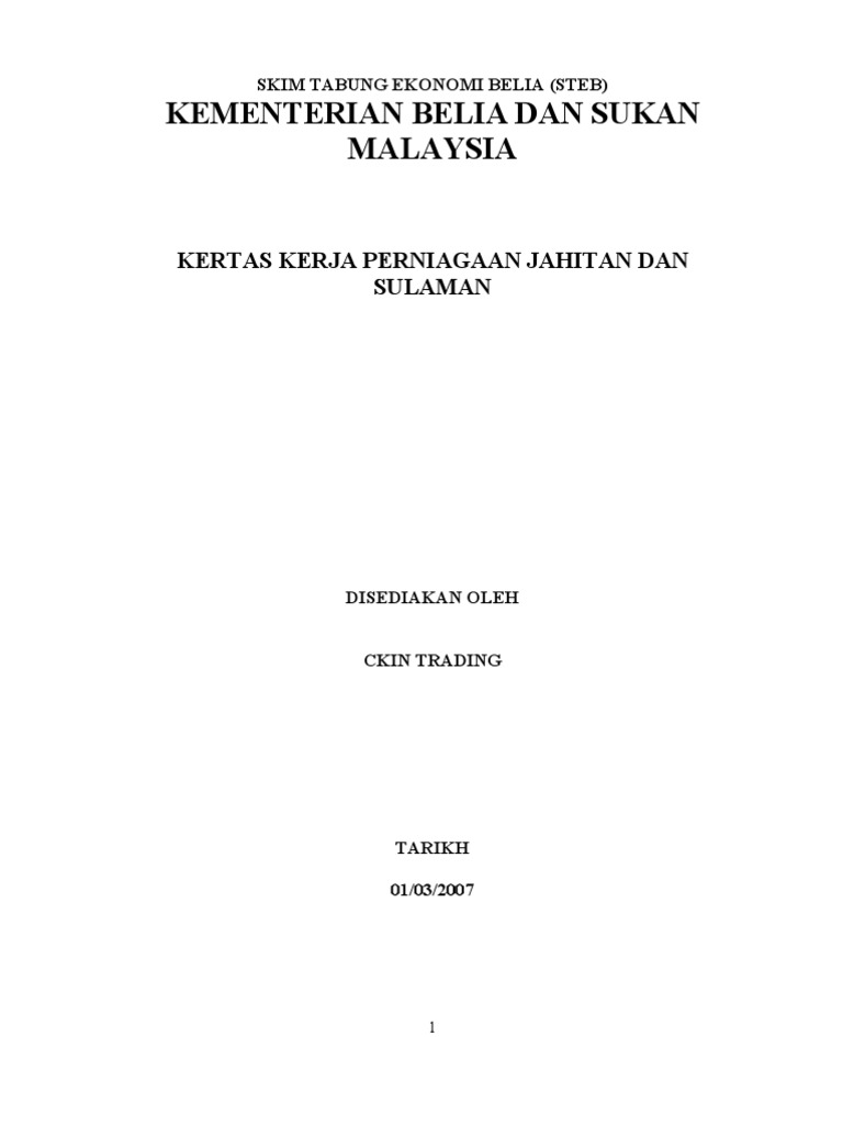 Contoh kertas kerja / rancangan perniagaan jahitan