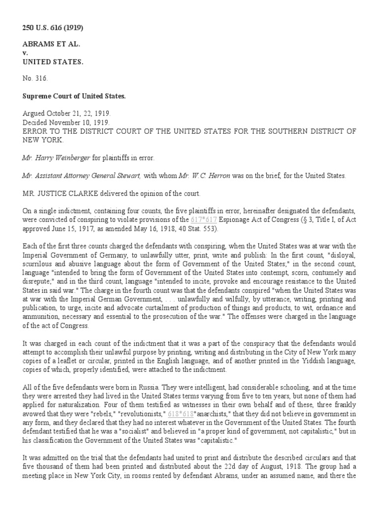 10 Abrams v. United States PDF First Amendment To The United States