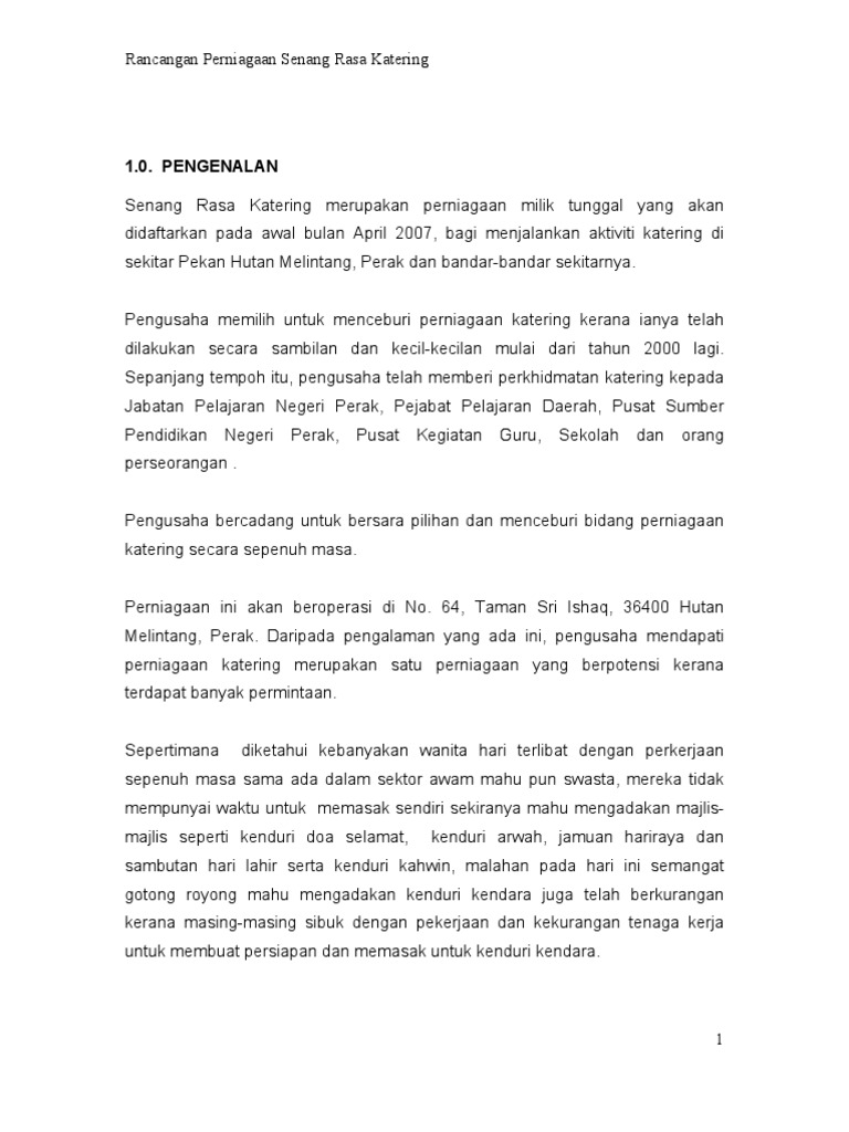 Contoh kertas kerja / rancangan perniagaan Catering