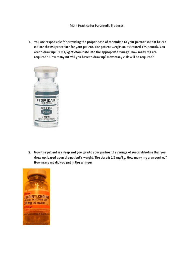 Math Practice For Paramedic Students | PDF | Dose (Biochemistry) | Chemistry