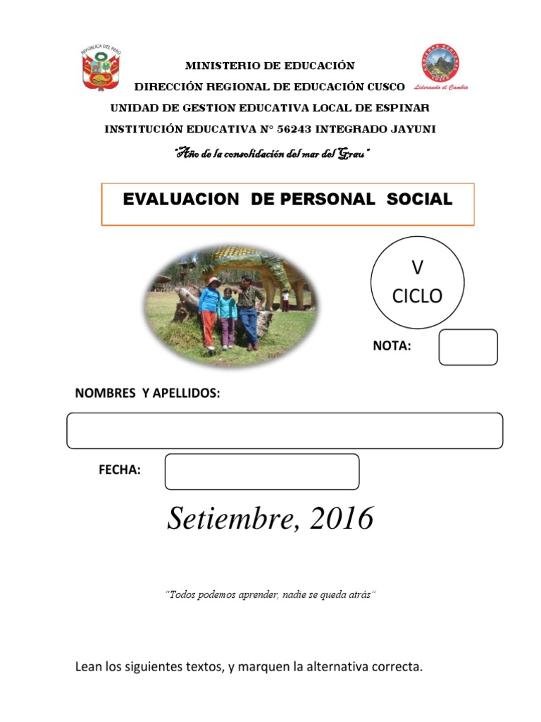 Examen Personal Social 2016 Sexto Grado | PDF | Francisco Pizarro ...