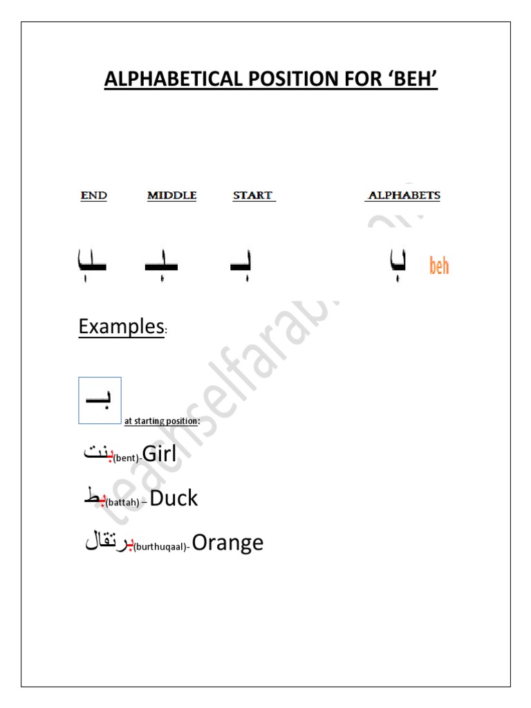 Alphabetical Position of 'Beh' in Arabic | PDF | Linguistics | Orthography