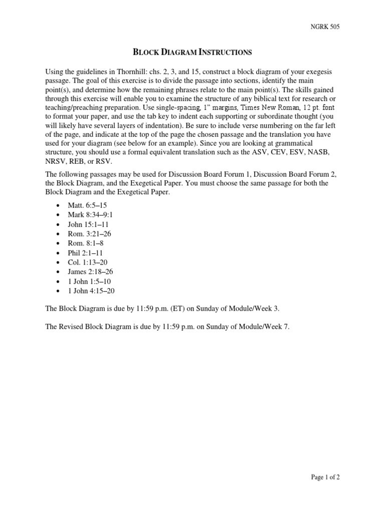 Block Diagram Instructions for NGRK 505 | PDF | Exegesis | Epistle To ...