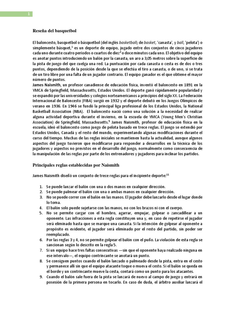 Reseña Del Basquetbol | PDF | Juego de azar | Deportes
