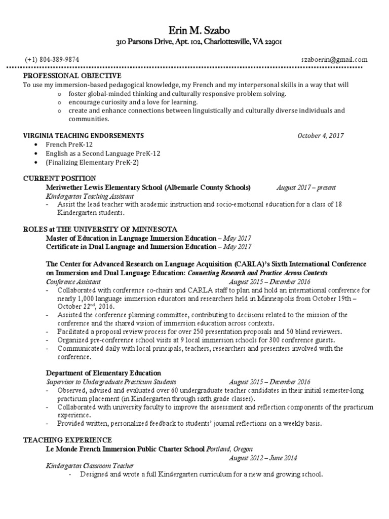 Szabo Erin Resume PDF Special Education Kindergarten