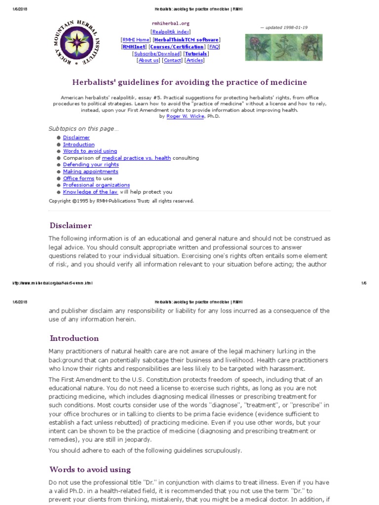 Legal Guidelines For Practicing Natural Healing PDF Herbalism