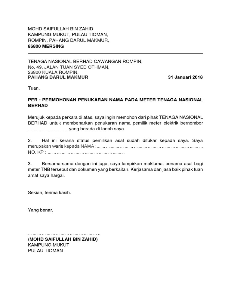 Contoh Surat Minta Lampu Jalan