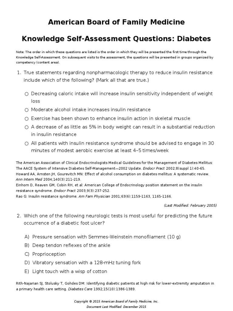American Board of Family Medicine Knowledge SelfAssessment Questions