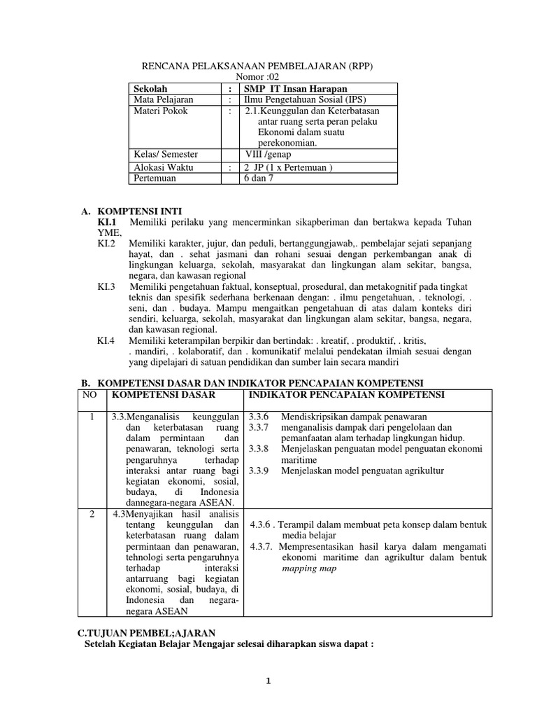 Rpp 2 Ips Semester 2 Kelas 8