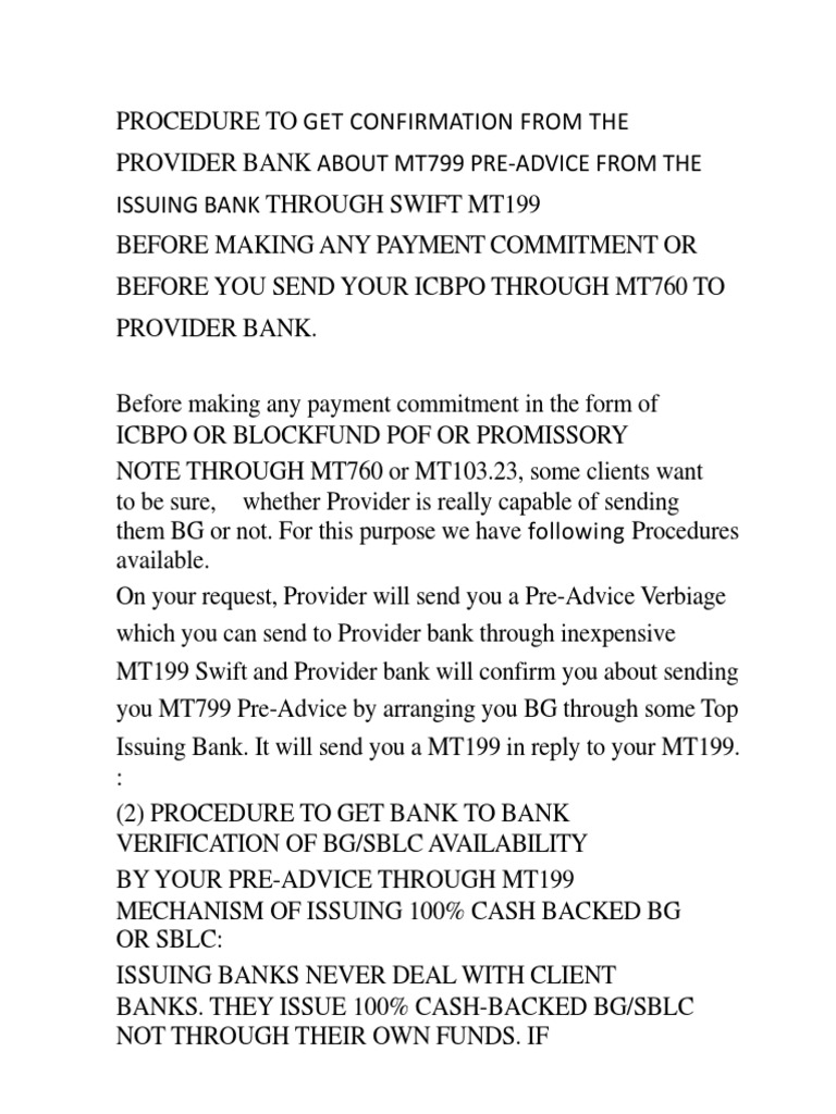 Bank To Bank Confirmation Procedure PDF | PDF