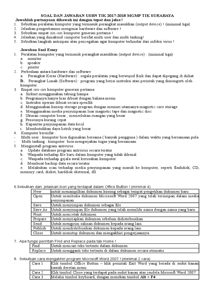 Soal Dan Jawaban Usbn Tik 2017