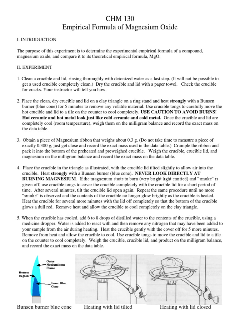 Lab 6 CHM130LL Empirical Formula of Magnesium Oxide w Answers