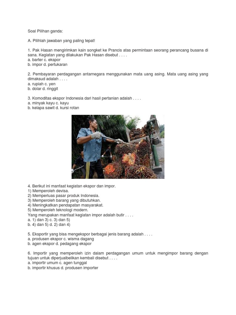 Soal Pilihan Ganda Dan Jawaban Materi Perdagangan Internasional