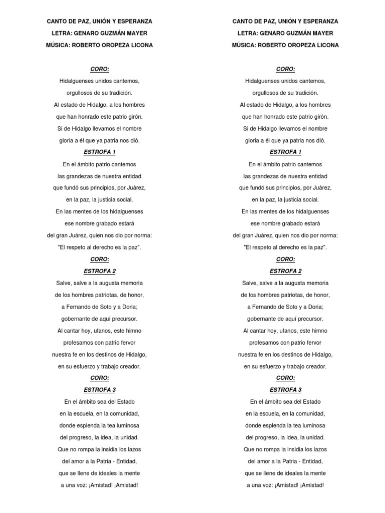 Himno del Estado de Hidalgo | PDF | Religión y creencia ...