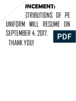 The Distributions of Pe Uniform Will Resume On SEPTEMBER 4, 2017. Thank You!