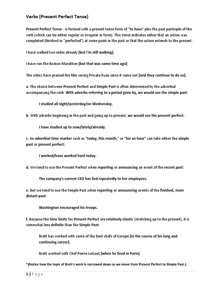 Understanding Present Perfect Tense | PDF | Grammatical Tense | Perfect ...