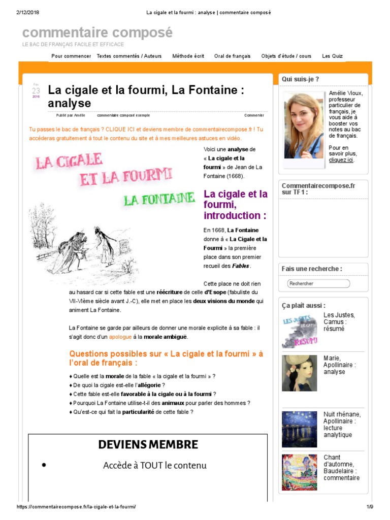 La Cigale Et La Fourmi Analyse Cm2 La Cigale Et La Fourmi - Analyse - Commentaire Composé | PDF | Fable |  Comédie