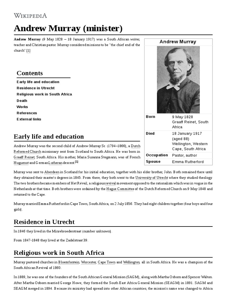Andrew Murray (Minister) | PDF | Christian Denominational Families