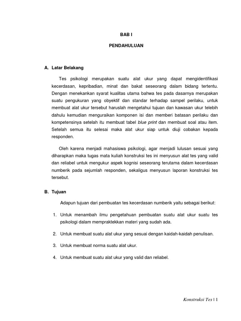 Contoh Laporan Konstruksi Alat Ukur Psikologi Seputar