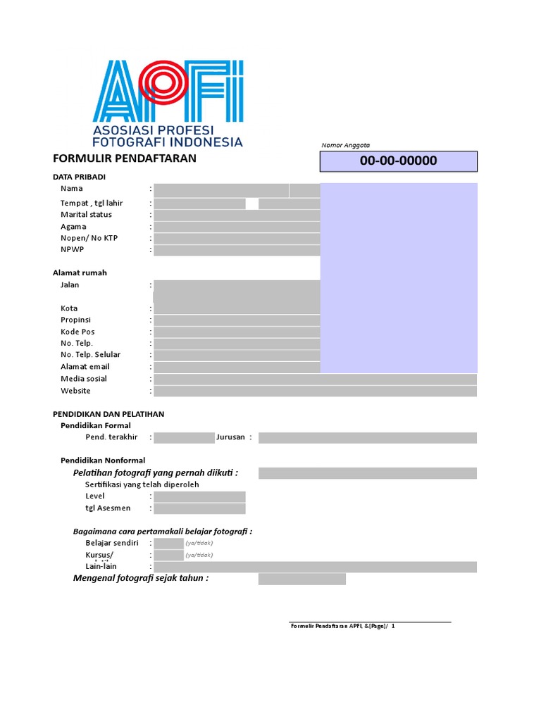 Formulir Pendaftaran Anggota APFI | PDF | Karier & Perkembangan