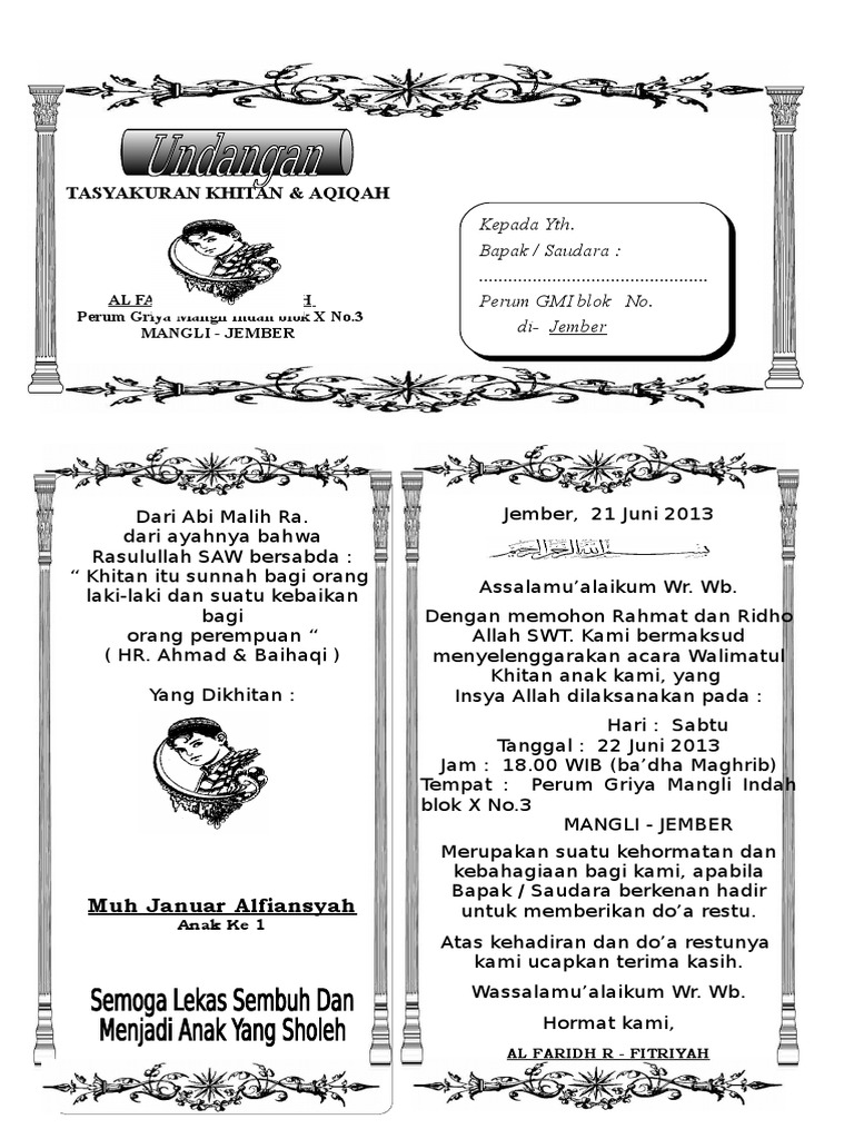 56 Contoh Undangan Walimatul Khitan Dan Aqiqah Terbaik