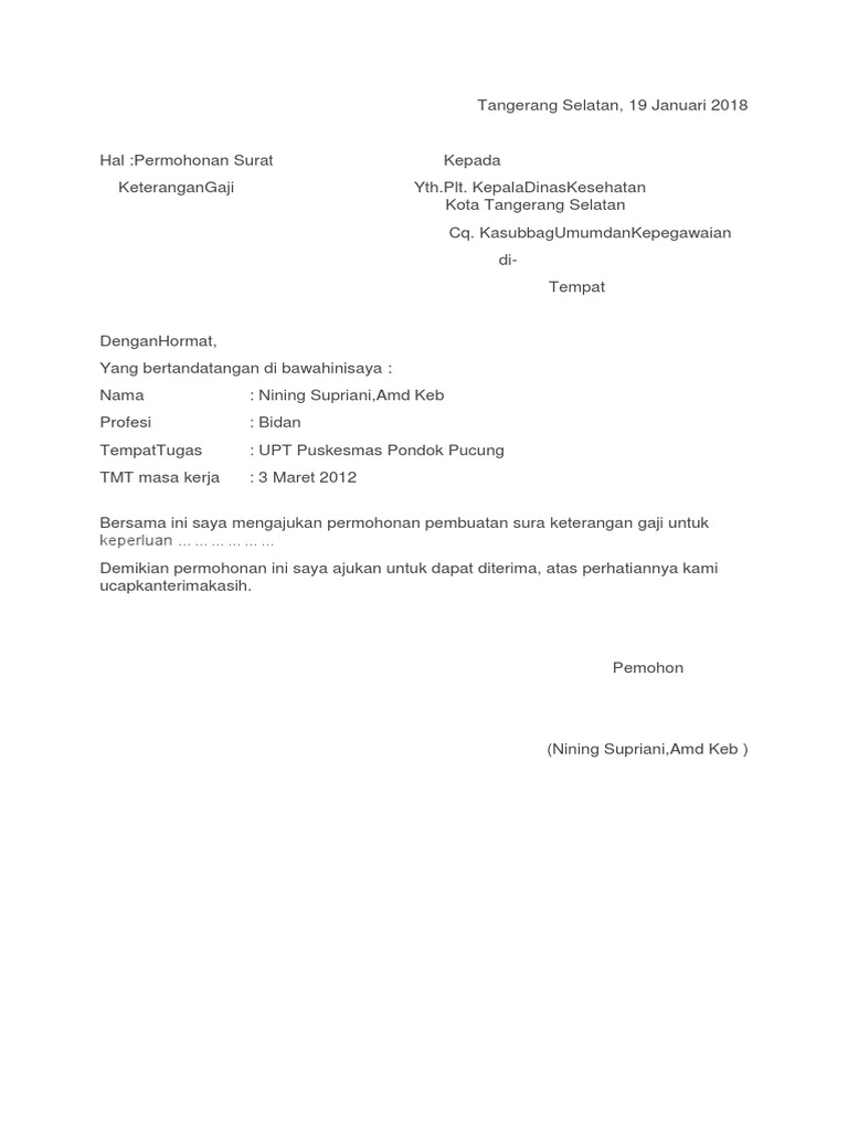 Surat Permohonan Slip Gaji PDF