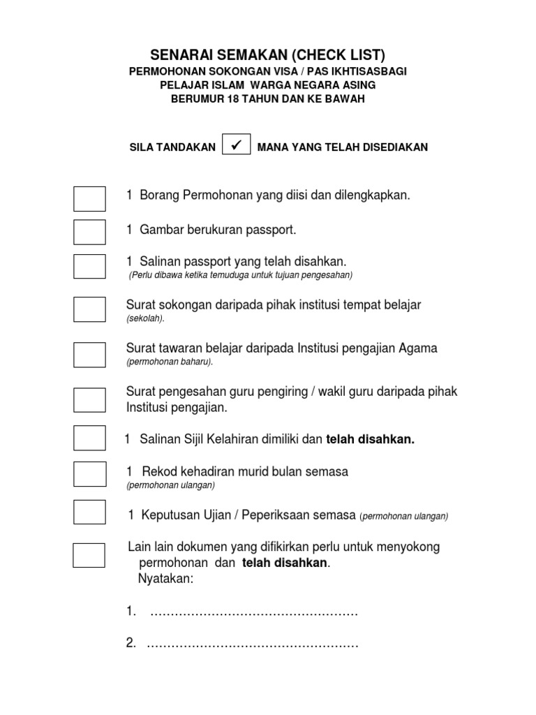 3.3 Senarai Semak Permohonan Sokongan Visa Pas Lawatan Ikhtisas Bawah