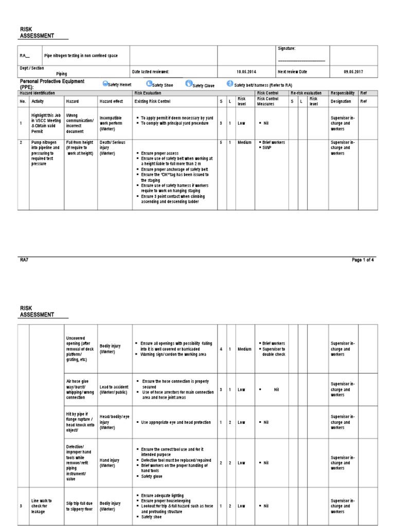 Nitrogen Risk Assessment for Piping | PDF | Personal Protective ...