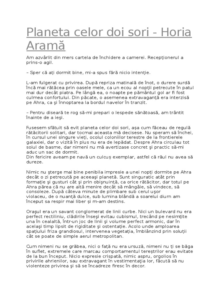 Planeta Celor Doi Sori Horia AramÄƒ