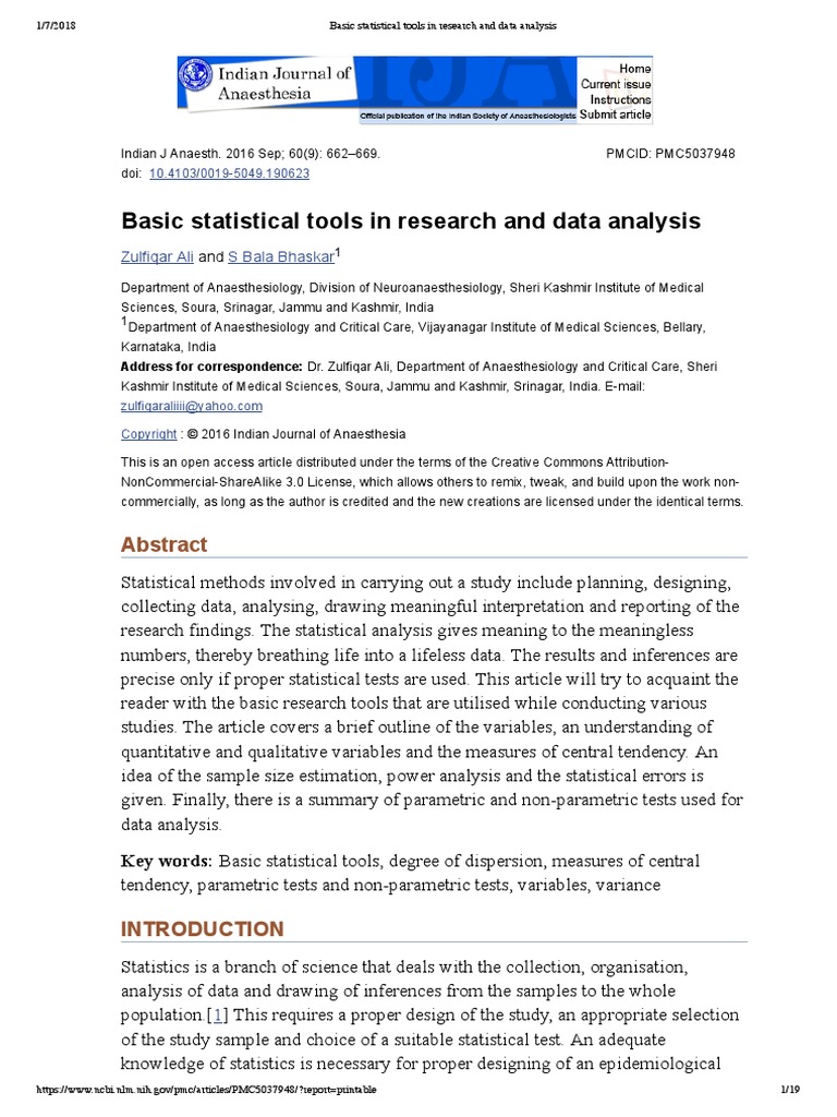 Basic Statistical Tools in Research and Data Analysis | Student's T ...