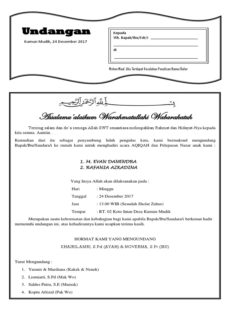 Undangan Aqiqah