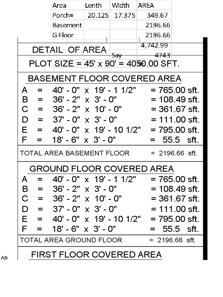 Detailed Floor Area Calculations | PDF