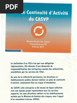 Plan De Continuite D Activite Du Casvp Pdf